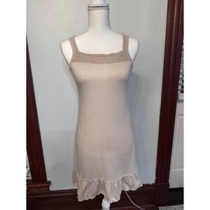 Noix de Coco Tan Crochet Lace Trim Ruffle Hem Sleeveless Mini Dress AX-117 M